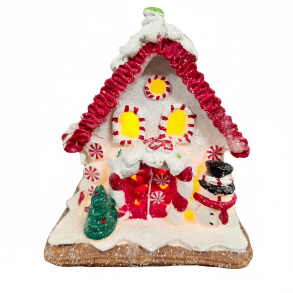 140mm White Snowman Gingerbread House With Lights