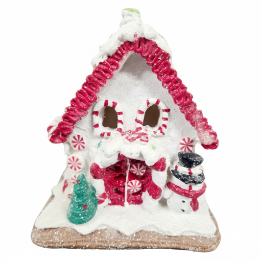 140mm White Snowman Gingerbread House With Lights