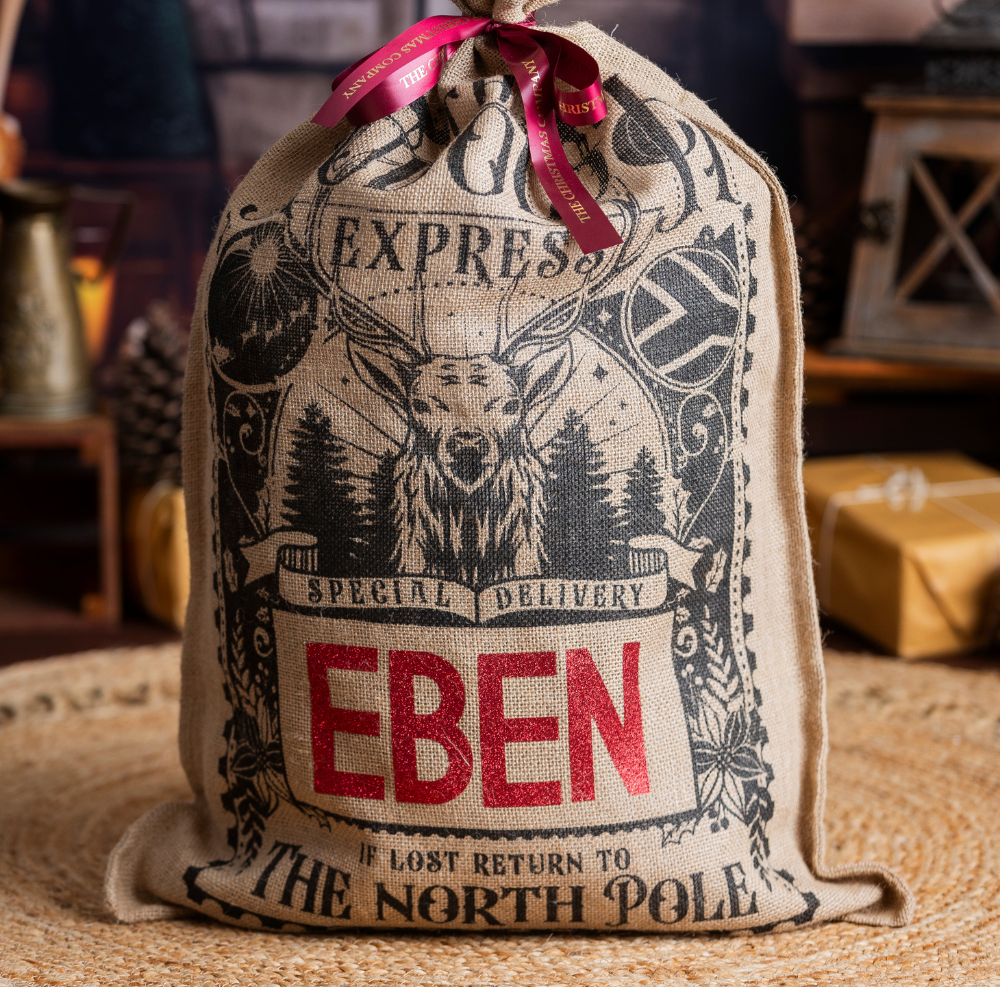 Rudolph Christmas Sack - Vintage Black/Red - 80cm x 53cm