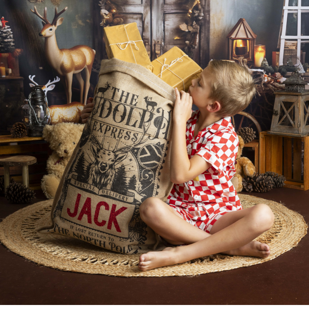 Rudolph Christmas Sack - Vintage Black/Red - 80cm x 53cm