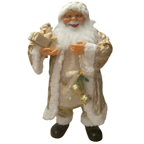 800mm Elegant Gold Santa with Gift & Baubles