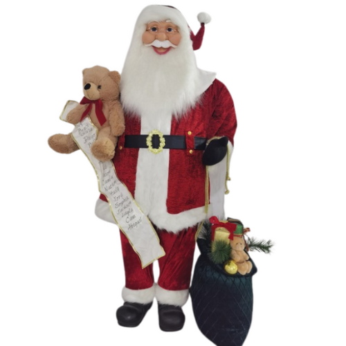 1.8 Meters Musical Human-Sized Santa With Teddy Bear, Name Scroll  And Christmas Sack