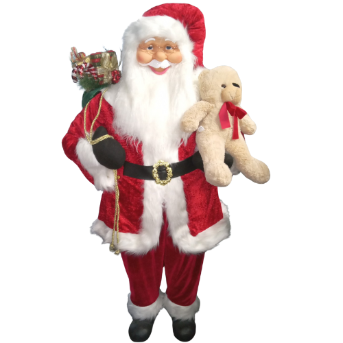 1.8 Meters Musical Human-Sized Santa With Teddy Bear And Candy Cane Christmas Sack