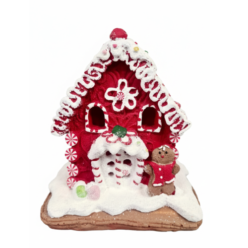 120mm Red Gingerbread House With Lights