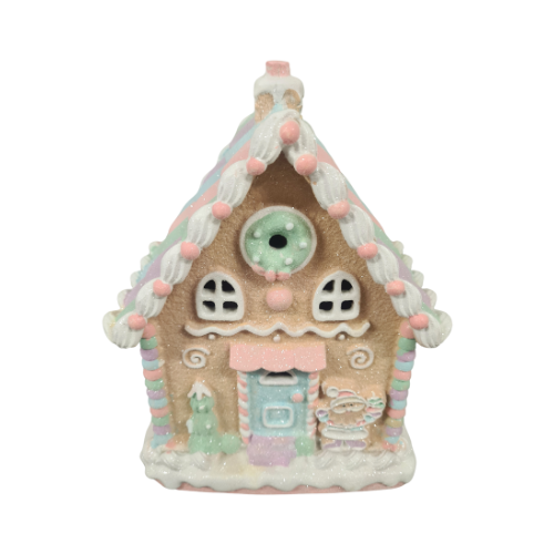 Multi Coloured Roof Gingerbread House With Lights - 250mm