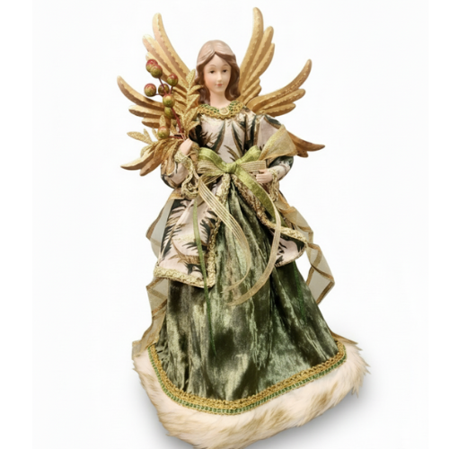 Heavenly Angel Tree Topper – Gold & Green Elegance