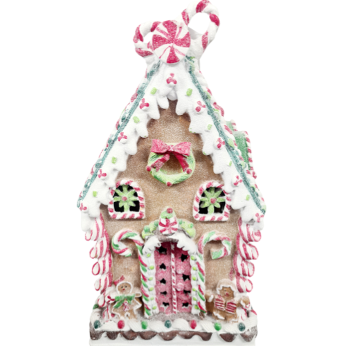 Candy Cane Themed Gingerbread House (Light Up) - 370mm