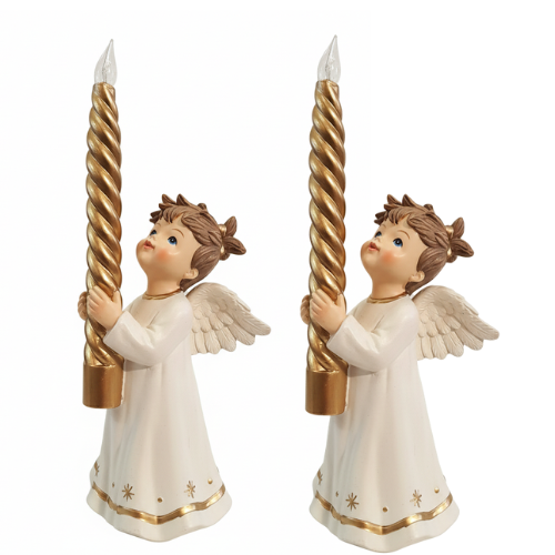 LED White Angel Candleholders Set Of 2