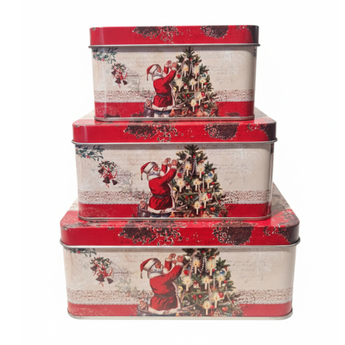 Set Of 3 Square Santa Christmas Tins