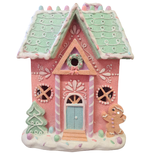 Pinkmas Gingerbread House with Lights – 30 cm