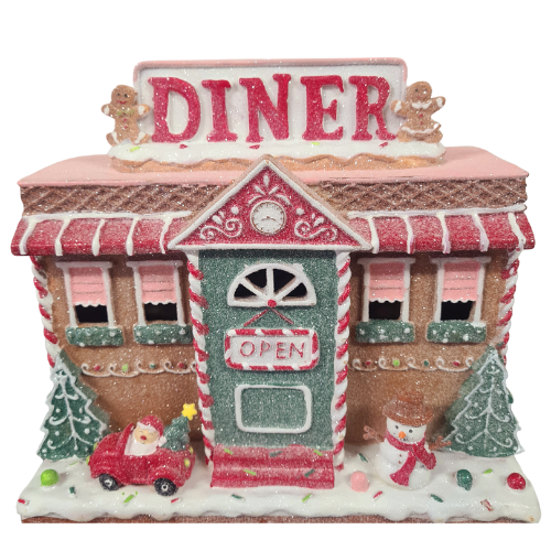 270mm Gingerbread Diner With Lights