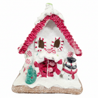 White Snowman Gingerbread House with Lights – 14 cm