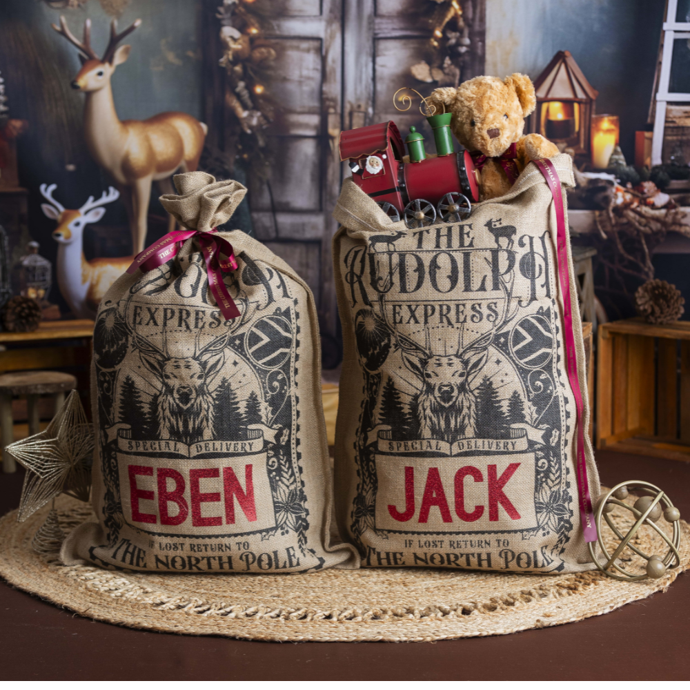 Rudolph Christmas Sack, Vintage Black & Red – 80 × 53 cm