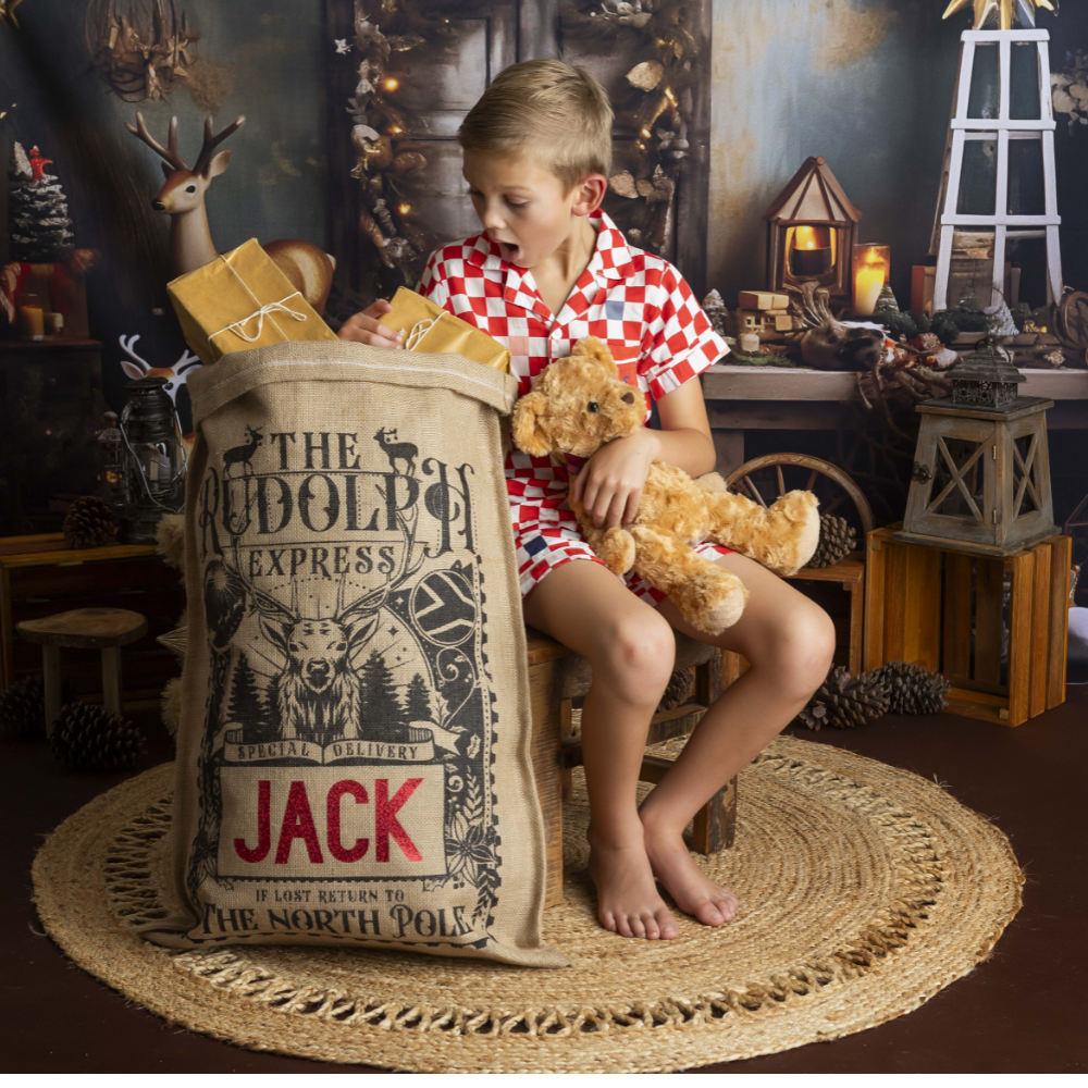 Rudolph Christmas Sack, Vintage Black & Red – 80 × 53 cm