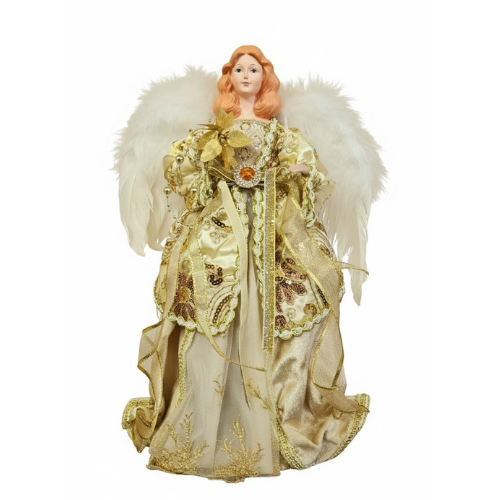 Golden Elegance Christmas Angel Tree Topper with Jeweled Accent