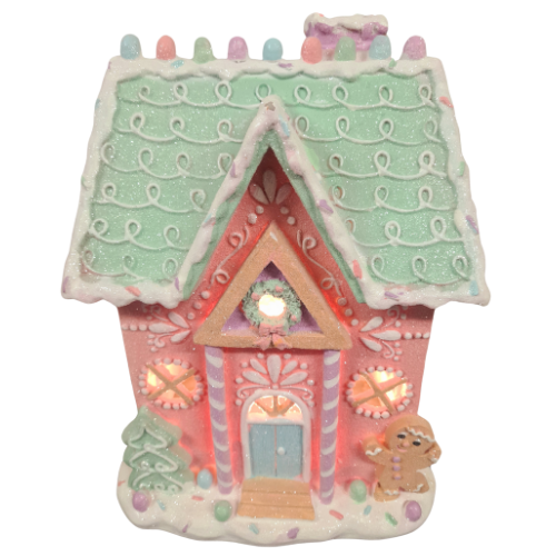 Pinkmas Gingerbread House with Lights – 30 cm