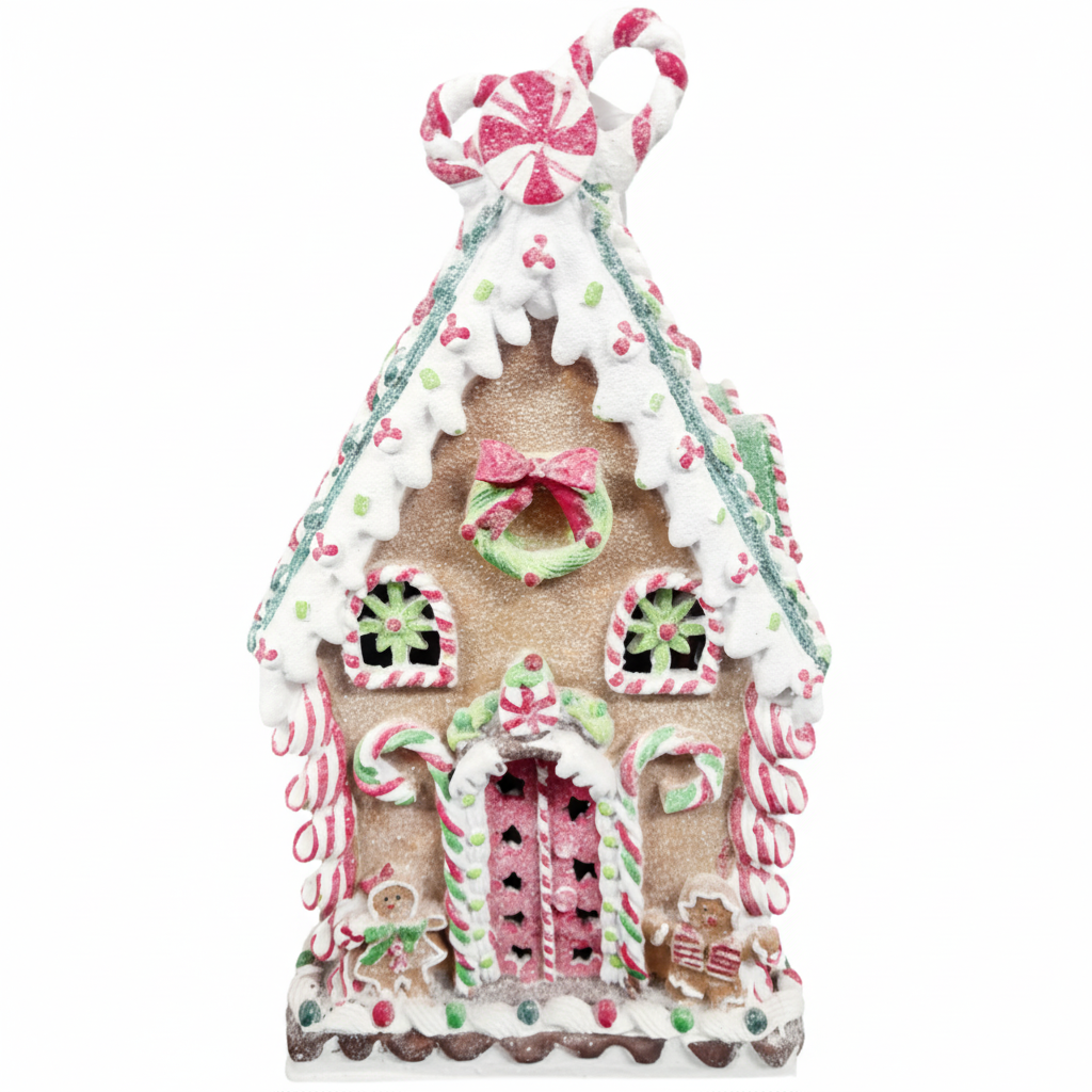 Candy Cane Gingerbread House with Lights – 37 cm