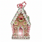 Candy Cane Gingerbread House with Lights – 37 cm