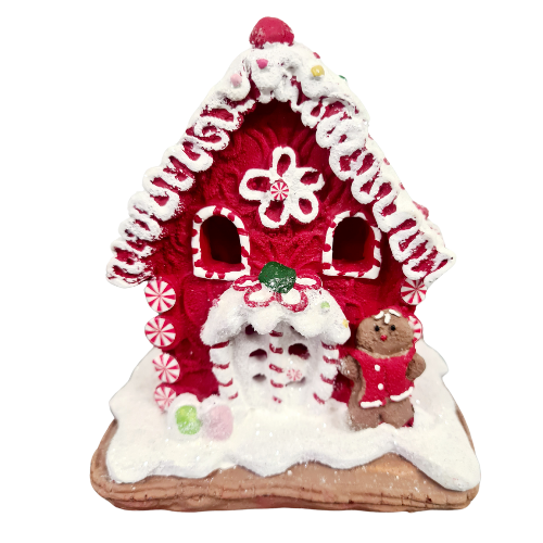120mm Red Gingerbread House With Lights