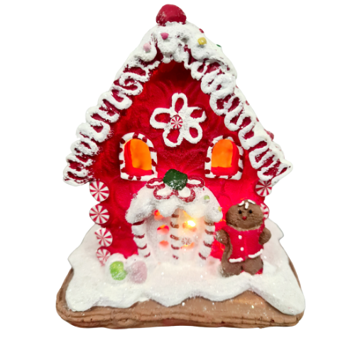 120mm Red Gingerbread House With Lights