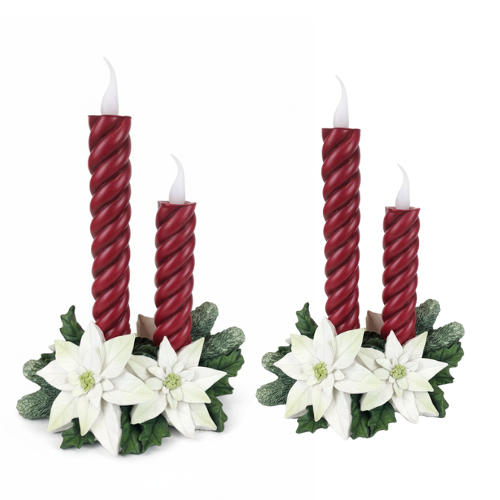 LED Poinsette Candles Set Of 2