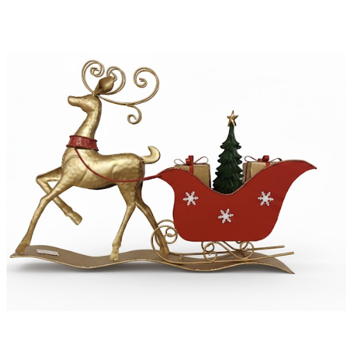 Elegant Golden Reindeer With Sleigh Christmas Display - 700mm