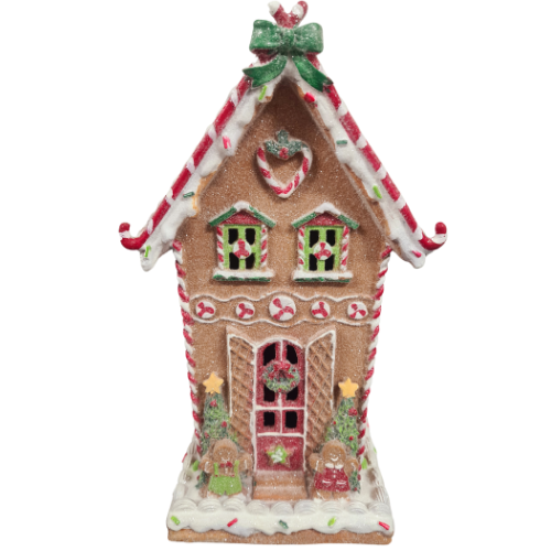 300mm Tall Gingerbread House - Red Door With Lights
