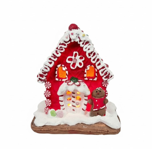 Red Gingerbread House with Lights – 12 cm