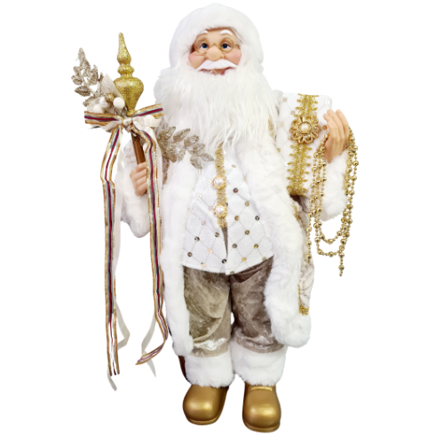 600mm White & Gold Santa With Gold Beads
