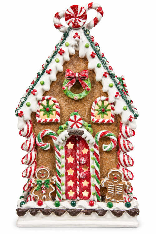Candy Cane Gingerbread House with Lights – 37 cm