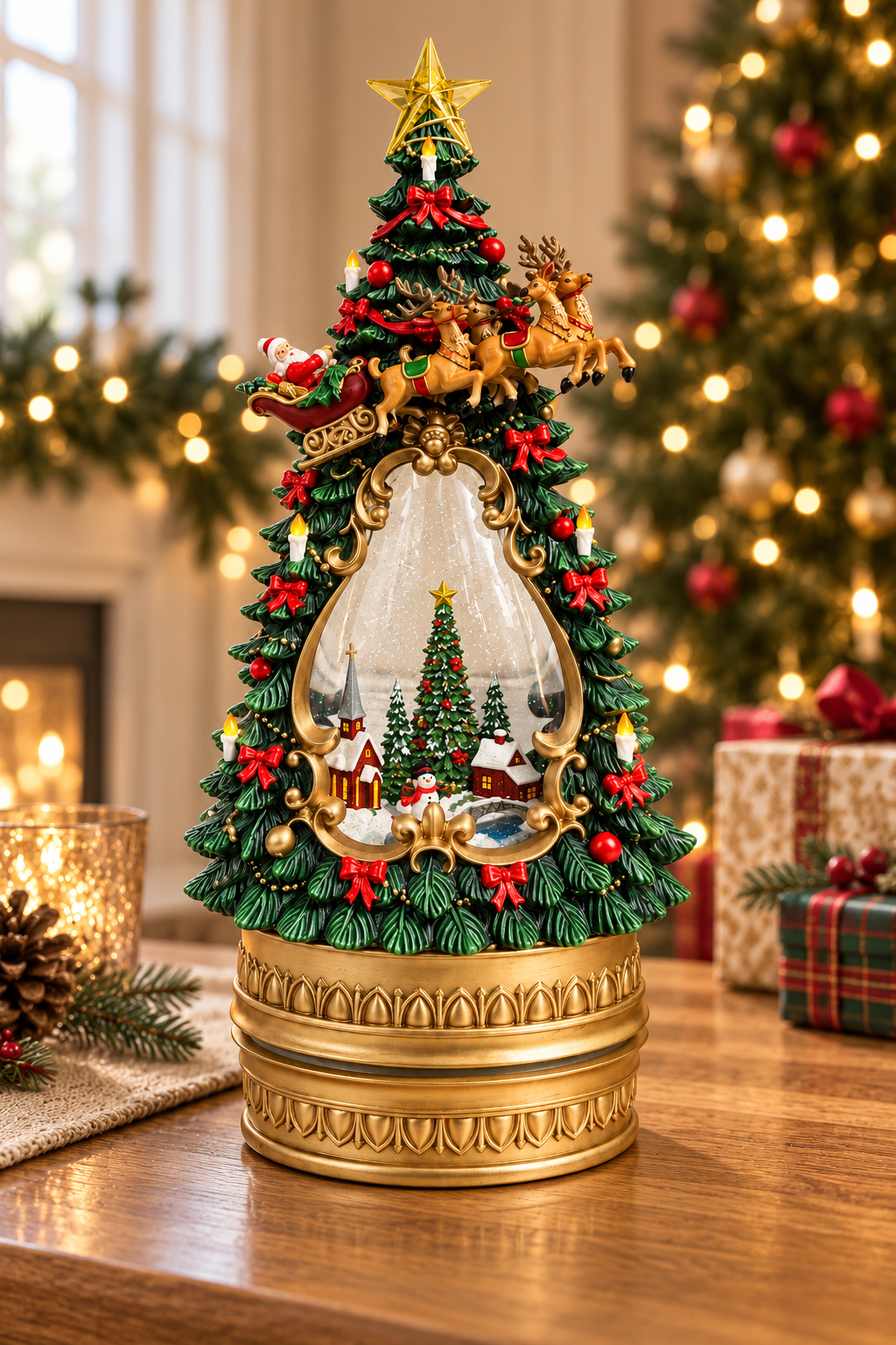 Santa's Sleigh Christmas Tree Snow Globe