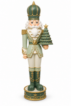 Mint Green & Gold Nutcracker holding a christmas tree