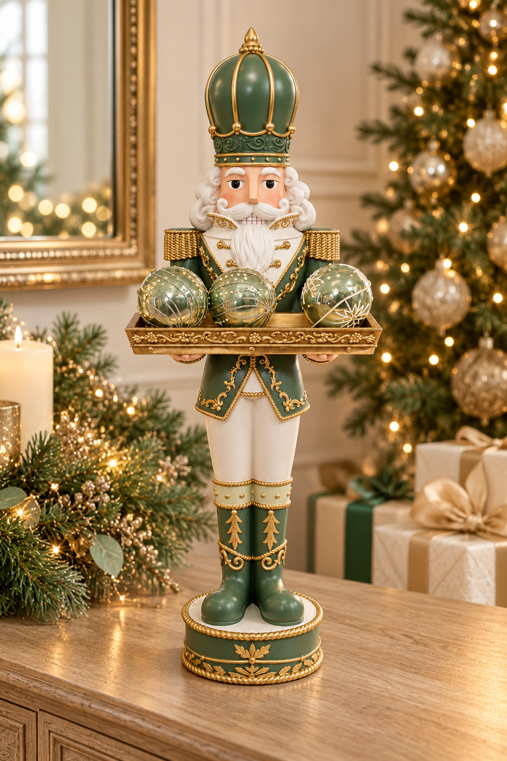 Mint Green & Gold Nutcracker with Decorative tray