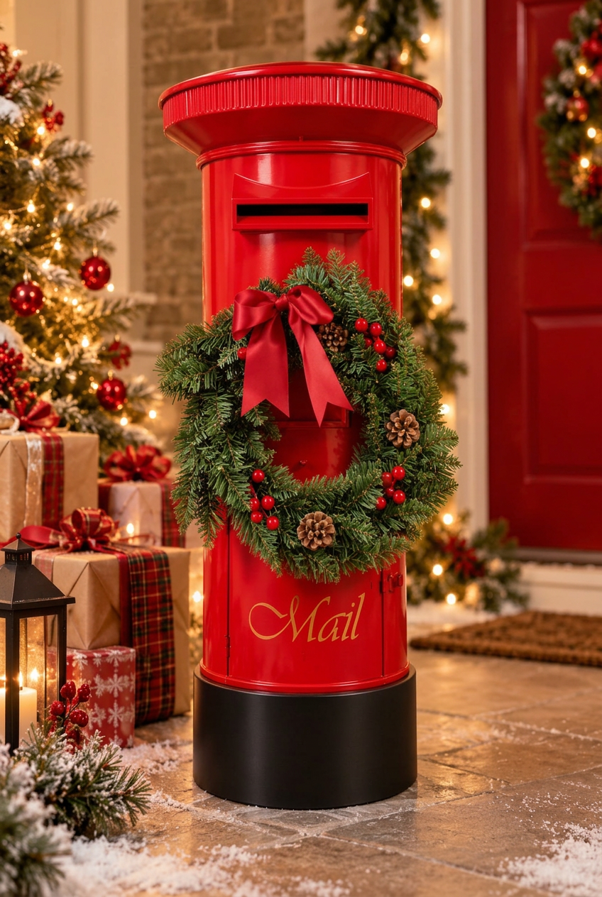 Metal Post box with Wreath - Large