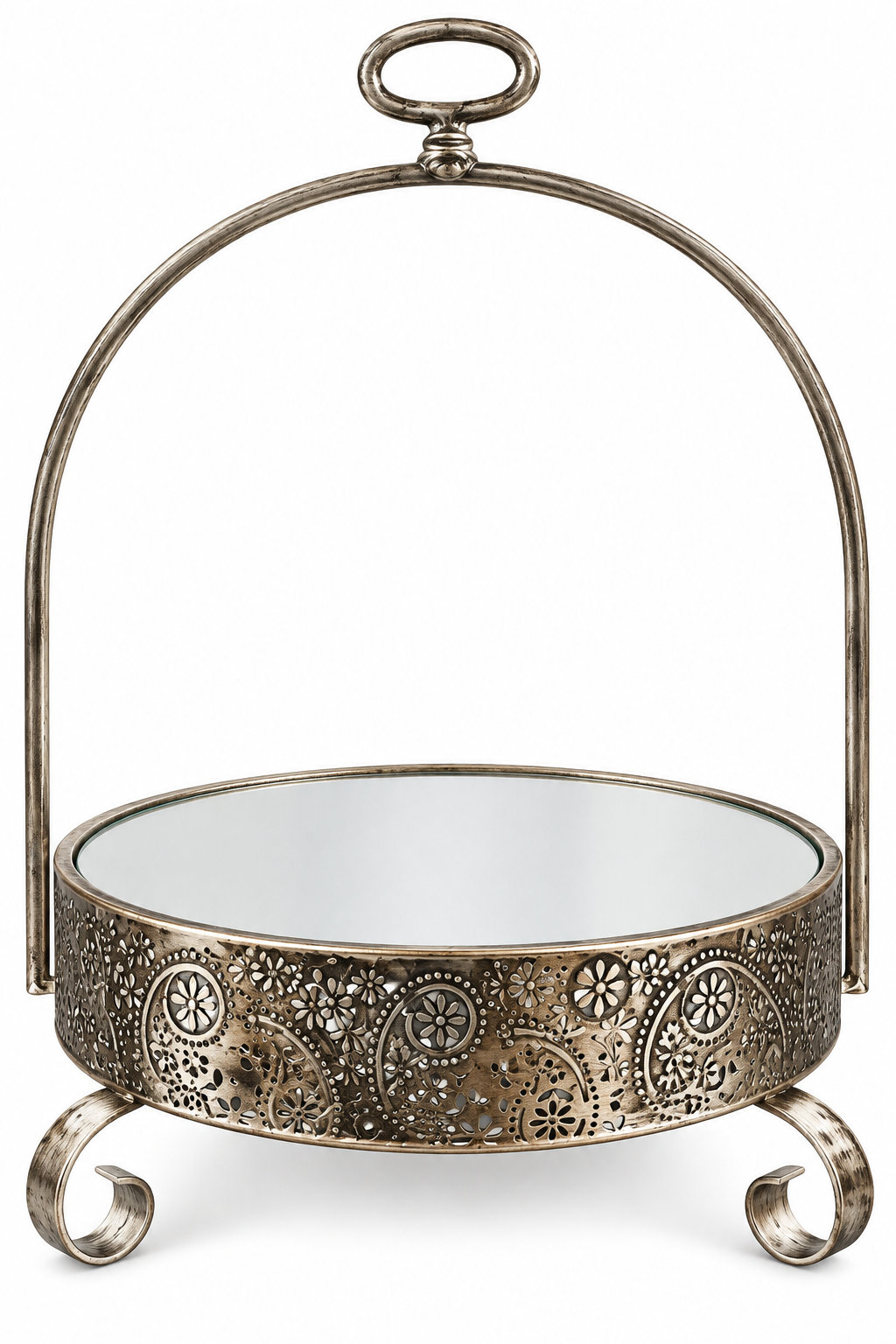 Round Mirror Tray with Handles, Medium