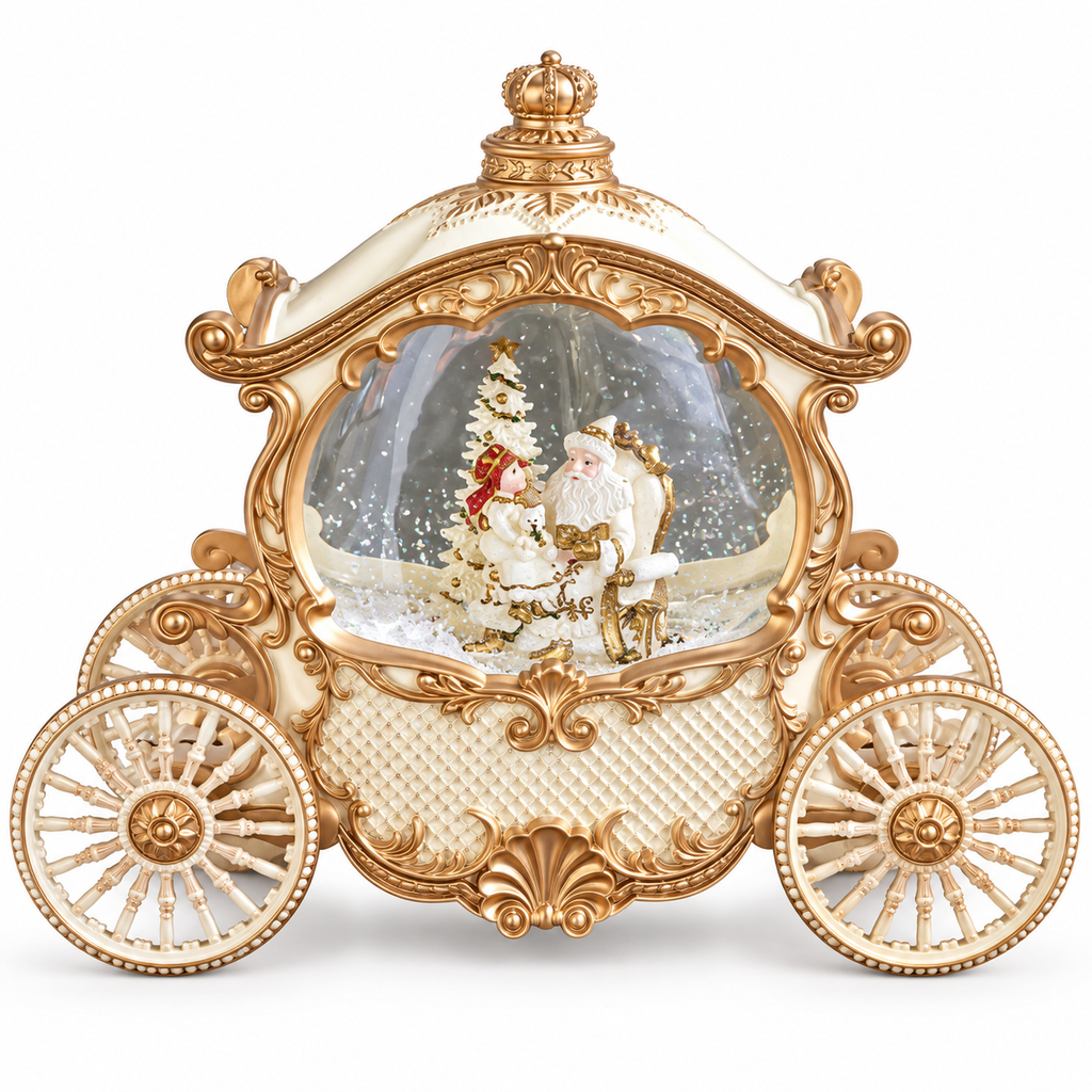 Santa Gold Royal Carriage Snow Globe