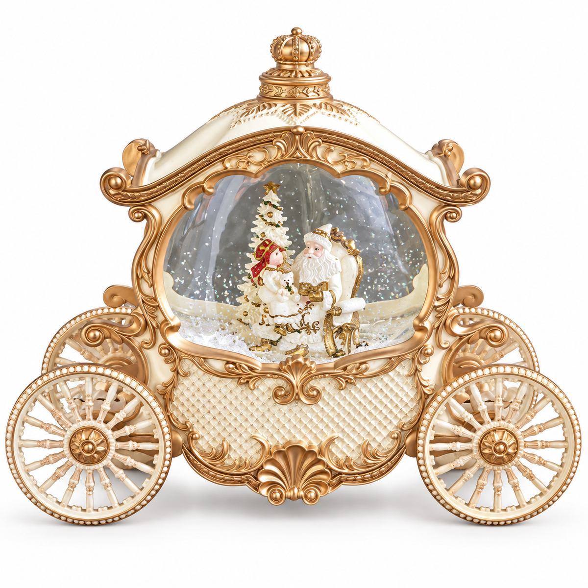 Santa Gold Royal Carriage Snow Globe