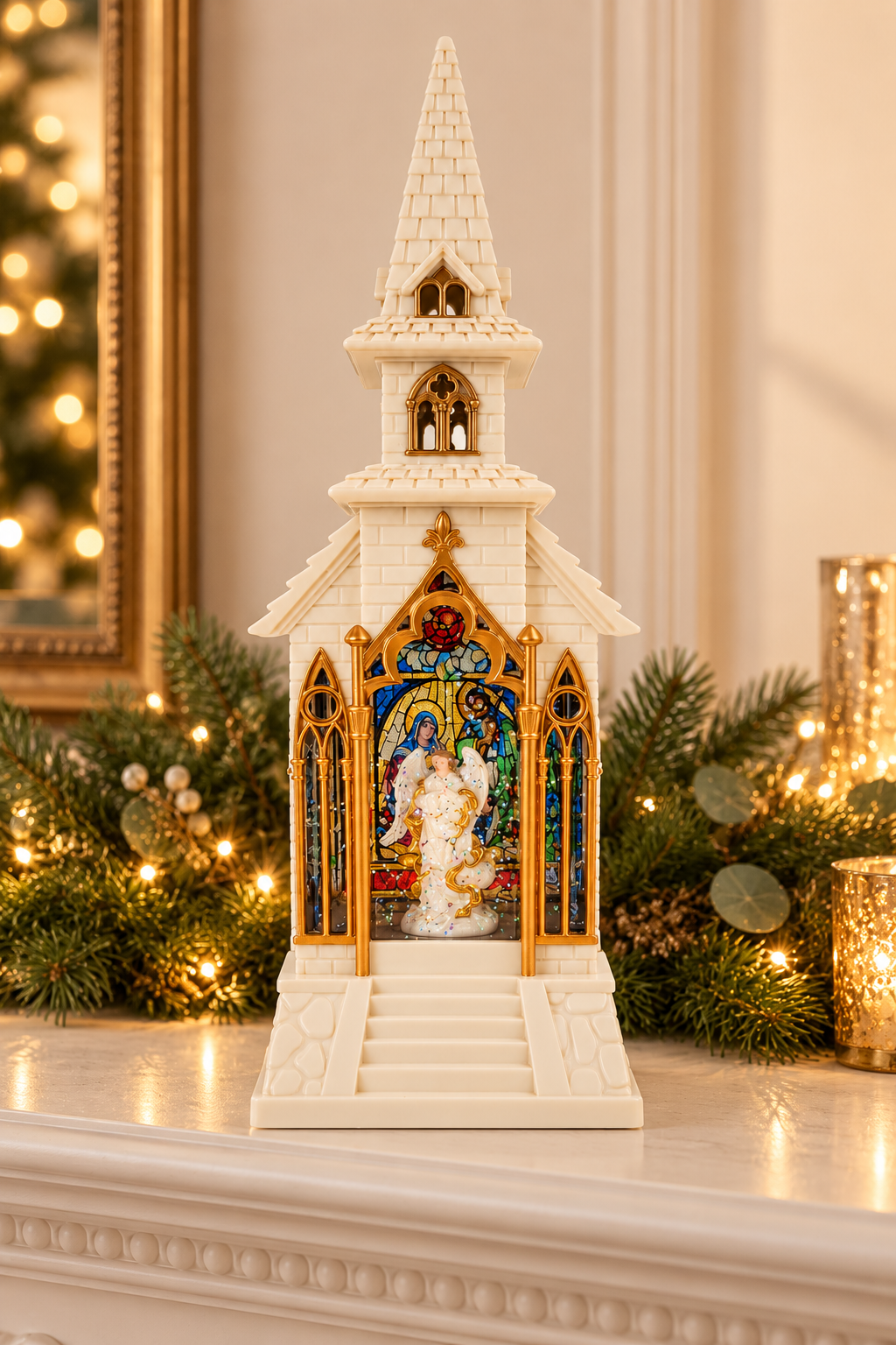 Ivory & Gold Stained Glass Angel Church