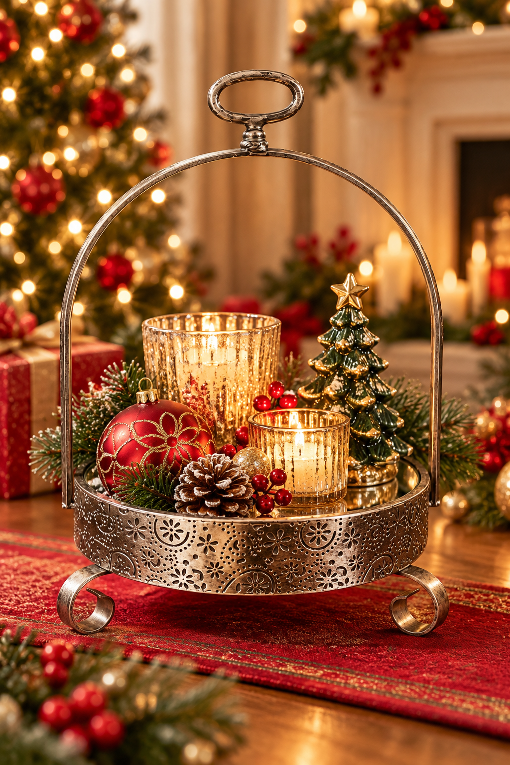 Round Mirror Tray with Handles, Medium