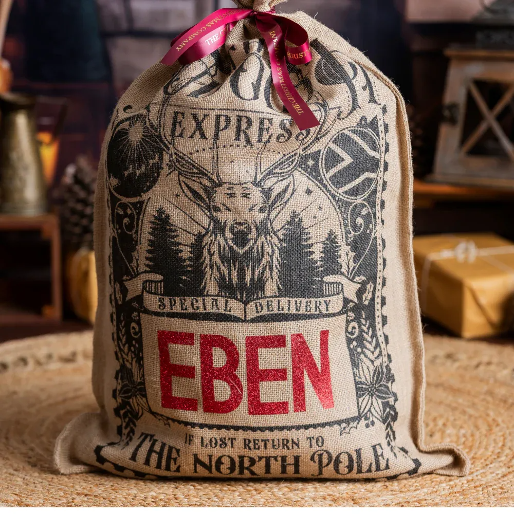 Rudolph Christmas Sack - Vintage Personalised Black/Red - 80cm x 53cm