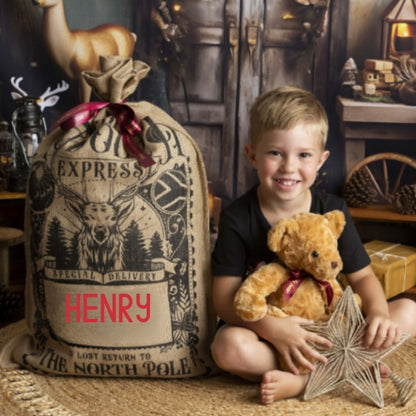 Rudolph Christmas Sack - Vintage Personalised Black/Red - 80cm x 53cm