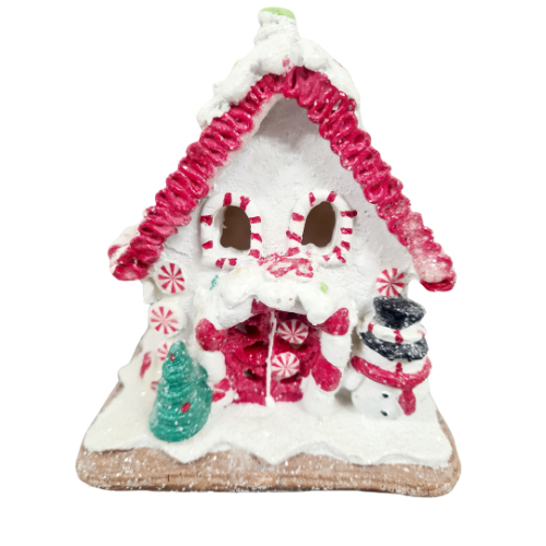 140mm White Snowman Gingerbread House With Lights