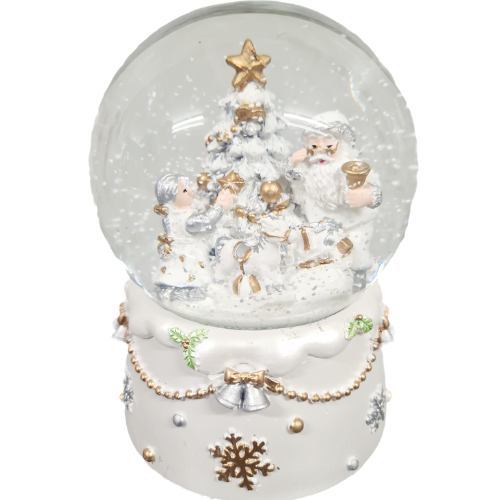 120mm White& Gold Santa Snowglobe